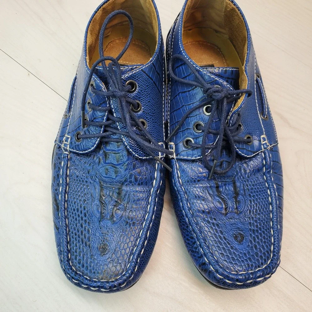 Saminto Laurenzini Mens Blue Crocodile Embossed Leather Size 9.5 Italy